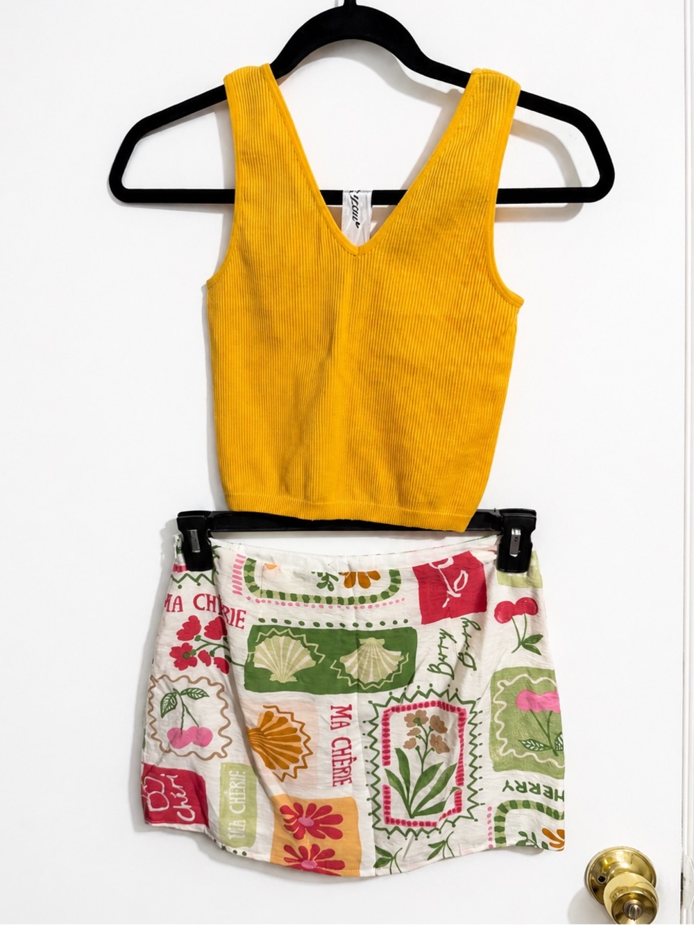 Le Lis “Ma Chérie” Mini Skirt & Active USA Reversible Ribbed Crop Tank Set